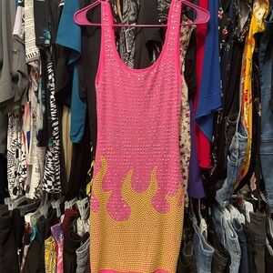 PINK BLING FLAME MINI DRESS!!